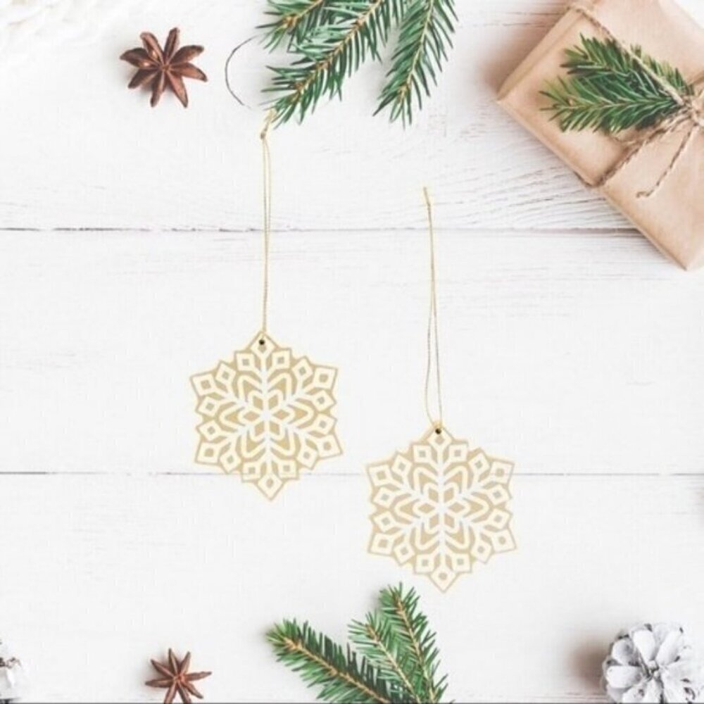 Christmas Snowflake Faux Wood Ornaments 12 Pack